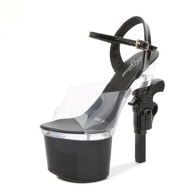 Summer Black Party Style Strange Transparent Pistol Heels Platform Sandals