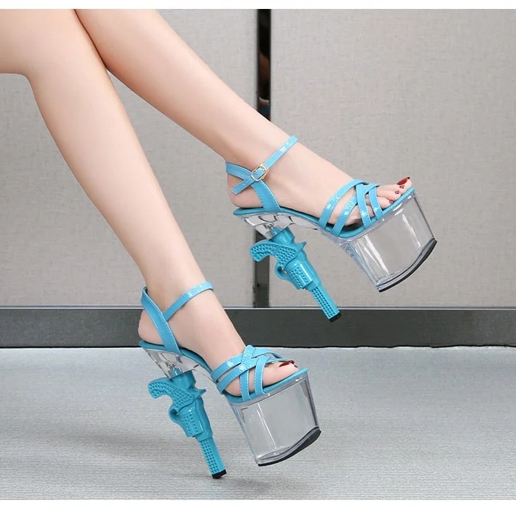 Sexy High Heel Pumps for Women Transparent Patent Leather Catwalk Sandals