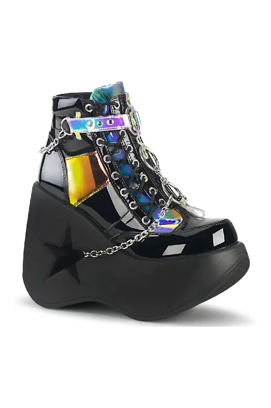 DYNAMITE-101 Black Hologram Patent Ankle Boot