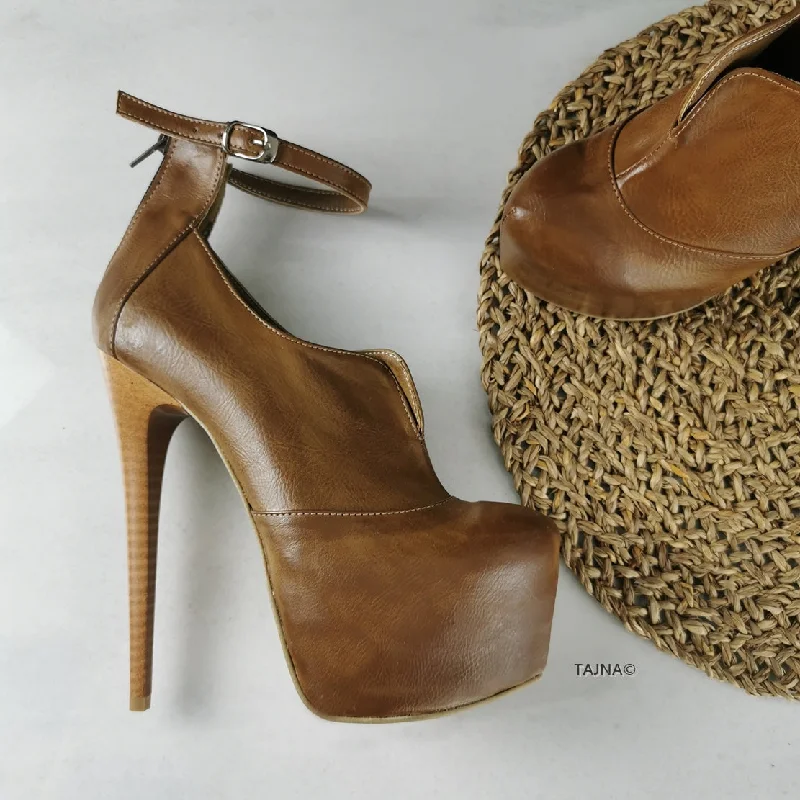 Designer Tobacco Brown Ankle Strap Platforms