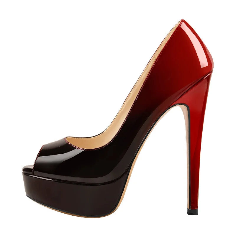 Red Black Peep Toe Platform Stiletto High Heel Pumps