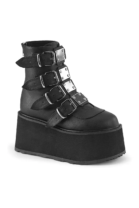 DAMNED-105 Black Vegan Leather Ankle Boot