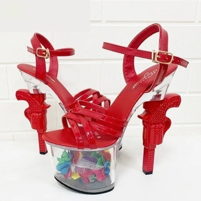 Women's High Heel Transparent Sexy Patent Leather Platform Sandals