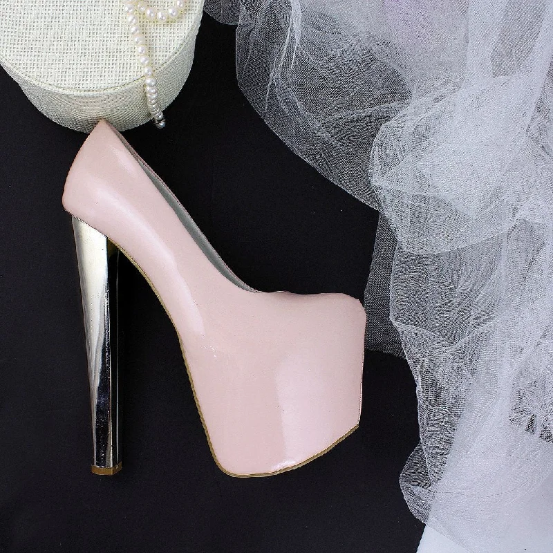 Light Powder Pink Silver Thick Heels