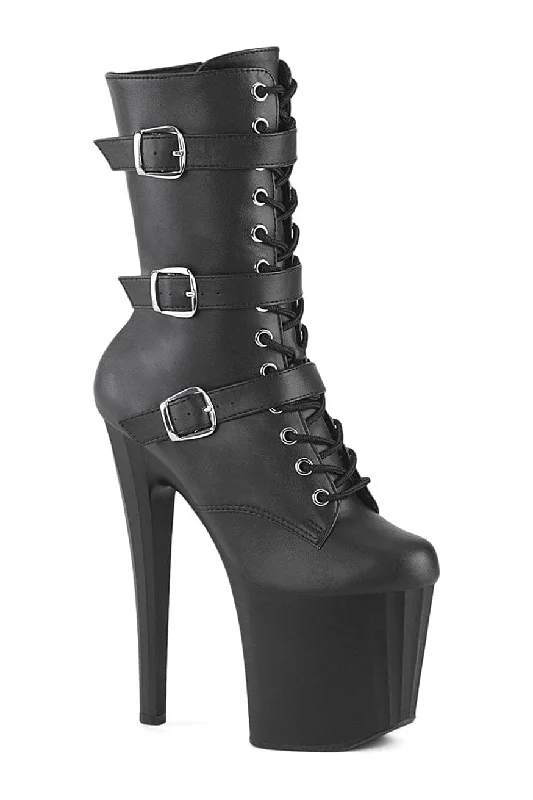 ENCHANT-1043 Black Faux Leather Ankle Boot