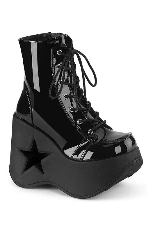 DYNAMITE-106 Black Patent Ankle Boot