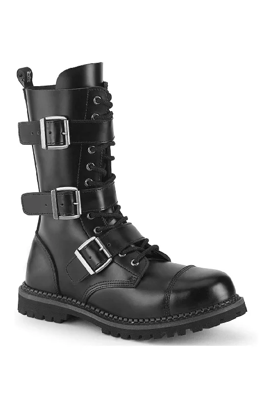 RIOT-12BK Black Leather Ankle Boot