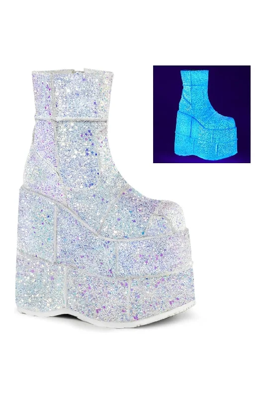 STACK-201G White Glitter Ankle Boot