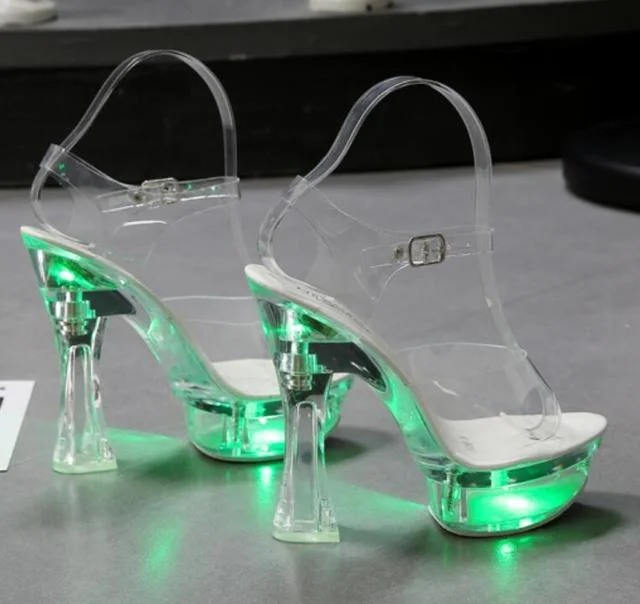 Women's Summer Style Transparent Floral Pumps with Glowing High Platform Heels