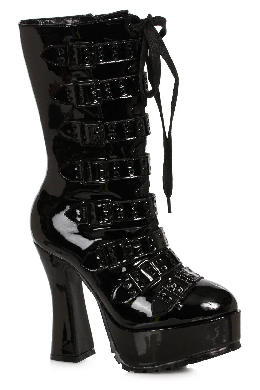 Ellie Shoes 557-MELINOE Chunky Heel Lace Up and Buckled Strapped Platform Ankle Boot