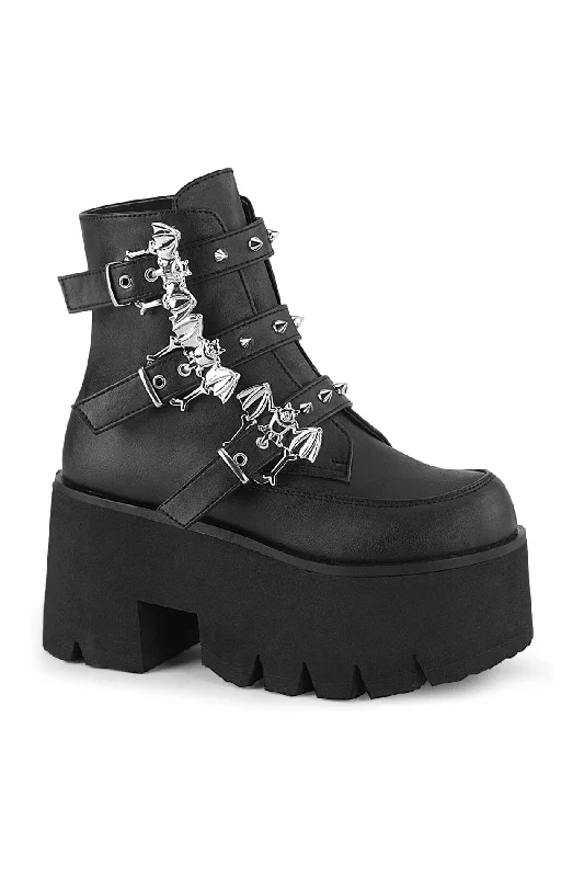 ASHES-55 Black Vegan Leather Ankle Boot