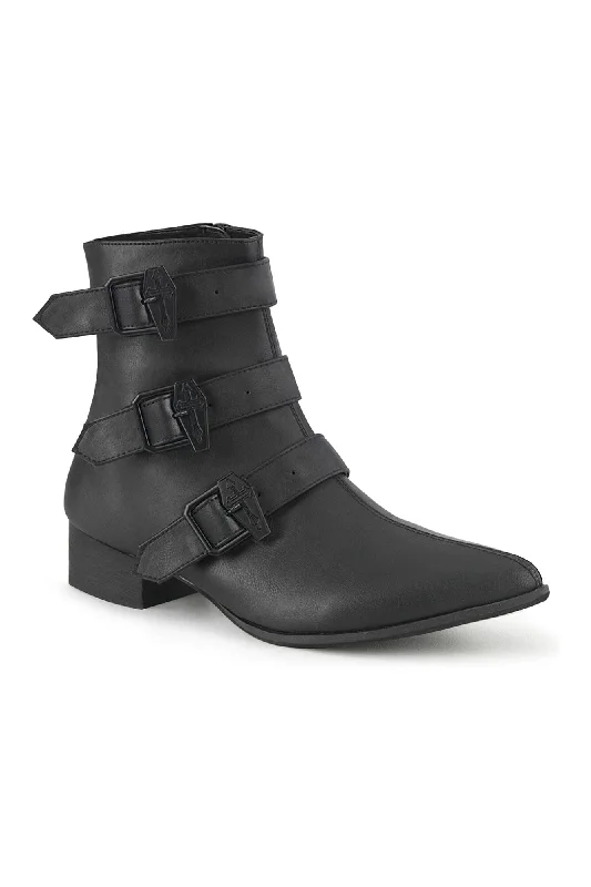 WARLOCK-50-C Black Vegan Leather Ankle Boot