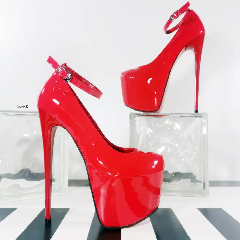 Red Gloss Ankle Strap Classic High Heels