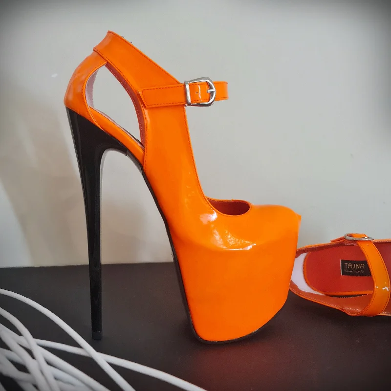 Modern Mary Jane Orange Gloss Heels