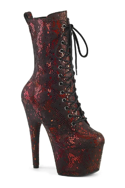 ADORE-1040SPF Red Snake Print Ankle Boot