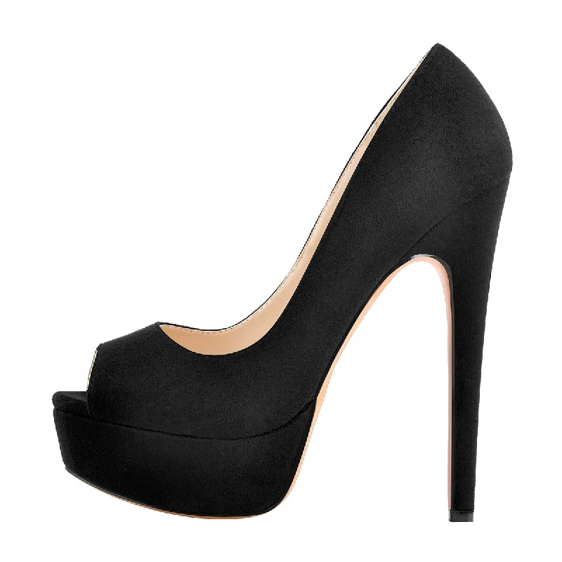 Black Peep Toe Platform Stiletto High Heel Pumps