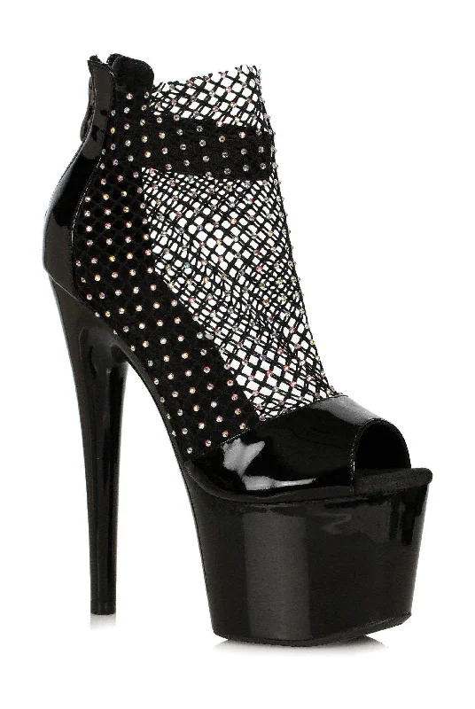 Ellie Shoes 709-ADRIANA Fishnet Rhinestone Ankle Bootie