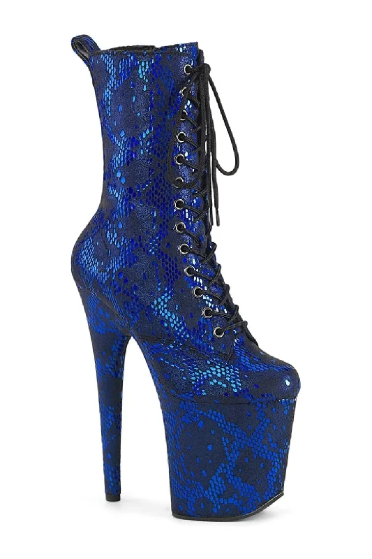 FLAMINGO-1040SPF Blue Faux Snake Ankle Boot