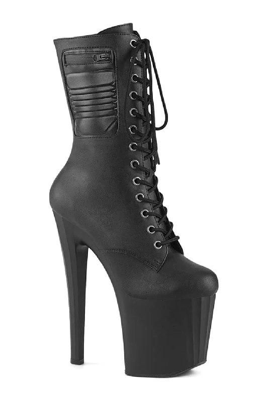 ENCHANT-1040PK Black Faux Leather Ankle Boot