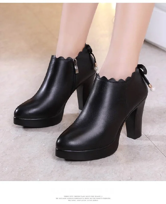 Women's Microfiber Casual Square Pointed Toe Platform High Heel Pumps