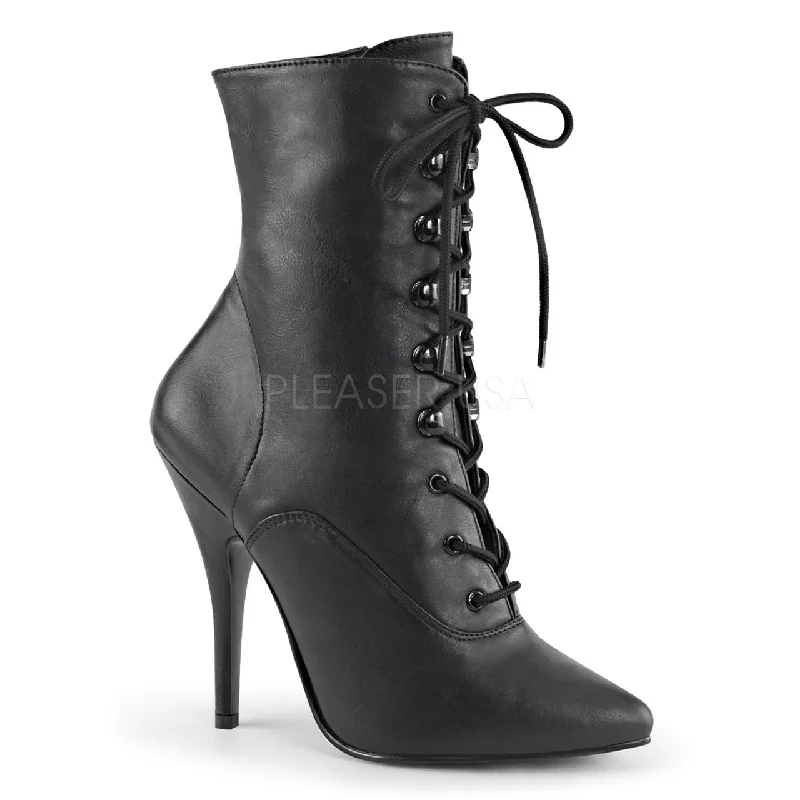 5" Black Lace-Up Faux Leather Ankle Boot*