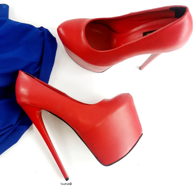 Red Matte High Heel Platforms