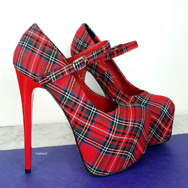 Tartan Mary Jane High Heel Shoes