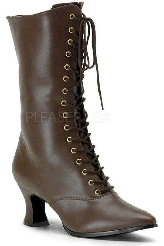 SS-VICTORIAN-120 Ankle Boot | Brown Faux Leather