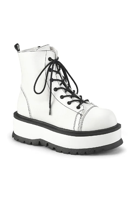 SLACKER-55 White Vegan Leather Ankle Boot