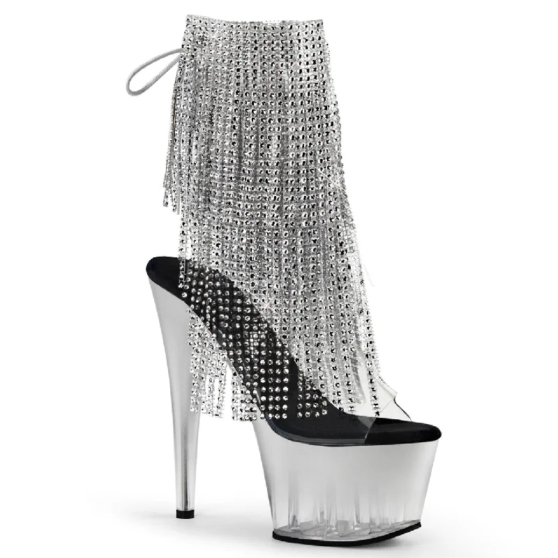 7" Heel Clear-Silver Open Toe Ankle Bootie*