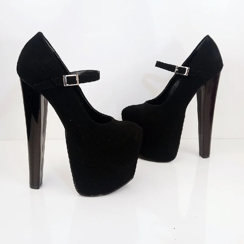 Mary Jane Black Suede High Heel Platform Shoes