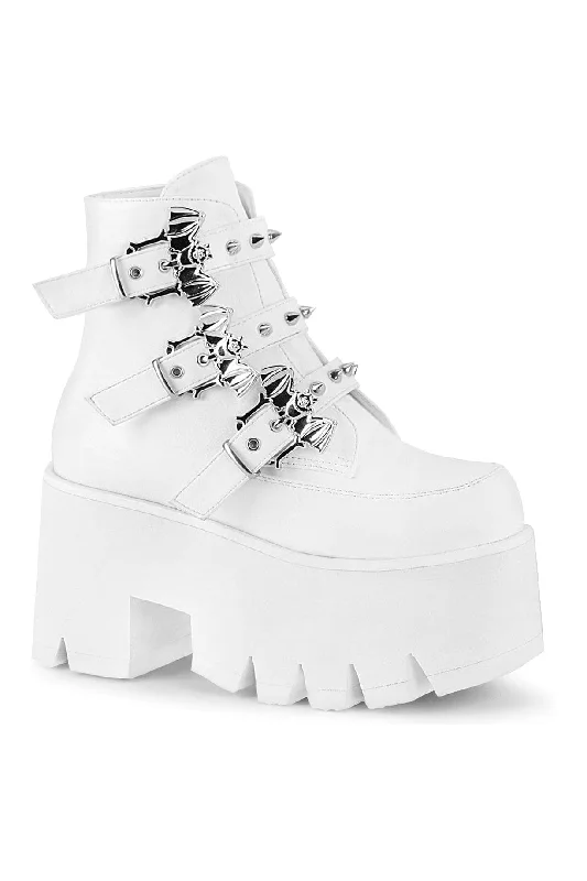 ASHES-55 White Vegan Leather Ankle Boot