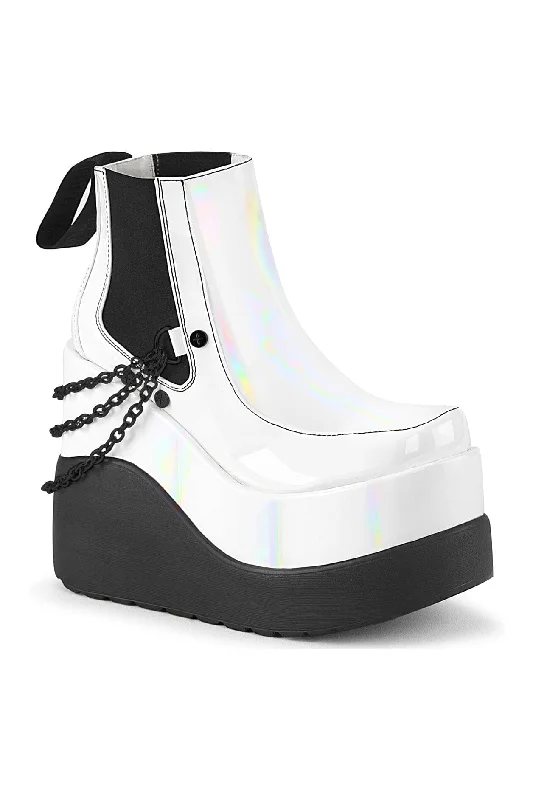 VOID-50 White Hologram Patent Ankle Boot