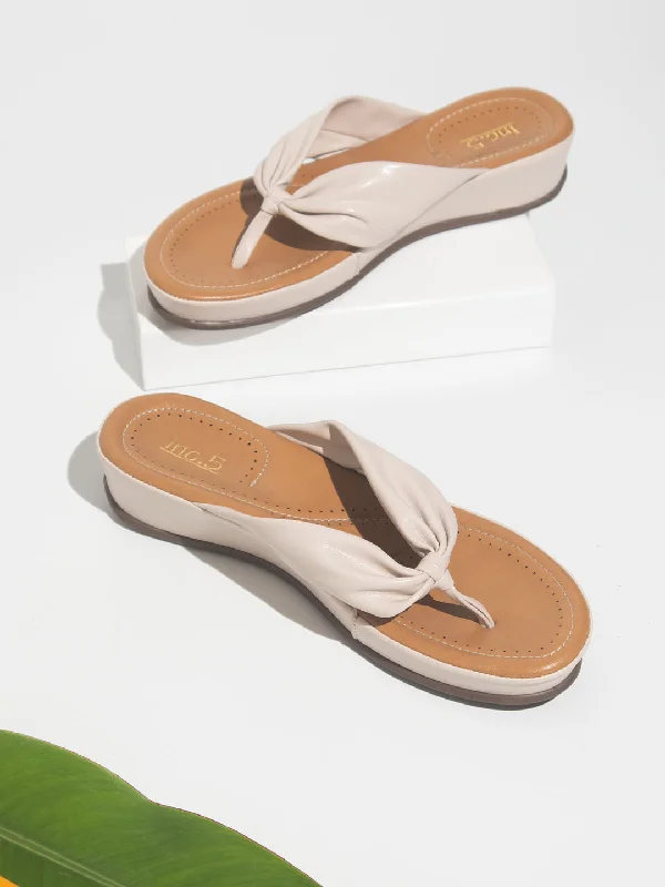 Women Beige Solid Comfort Sandals