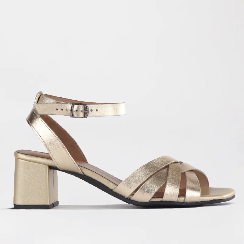 Block Heel strappy Sandal in Gold - 12678