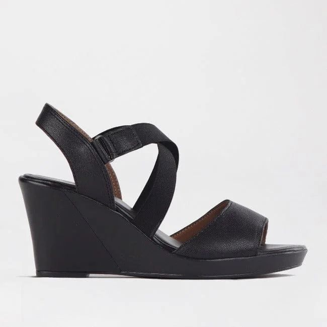 Crossover Wedge Sandal in Black - 12288