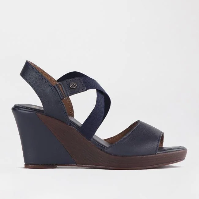 Crossover Wedge Sandal in Navy - 12288