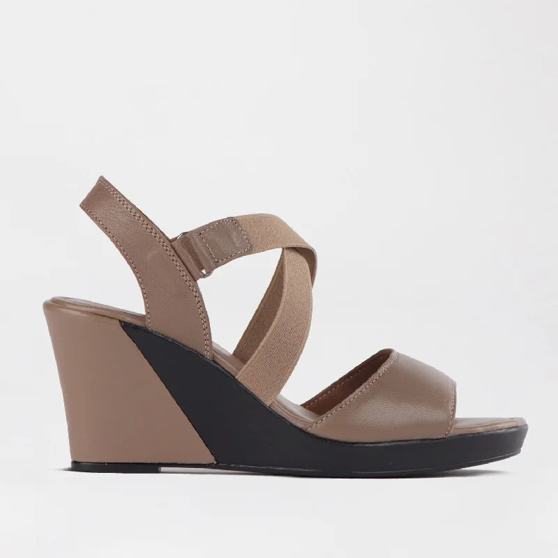 Crossover Wedge Sandal in Stone - 12288