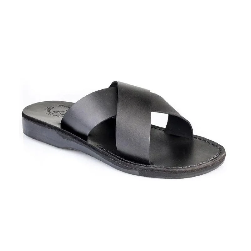 Elan - Leather Cross Strap Sandal | Black