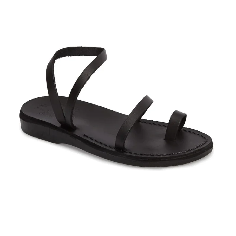 Ella - Leather Ankle Strap Flat Sandal | Black