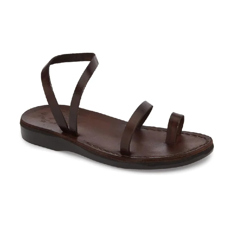 Ella - Leather Ankle Strap Flat Sandal | Brown