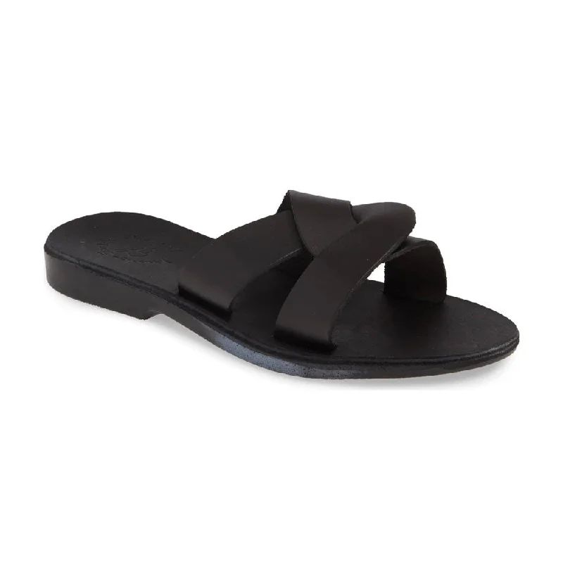 Emily - Leather Crossover Strap Sandal | Black