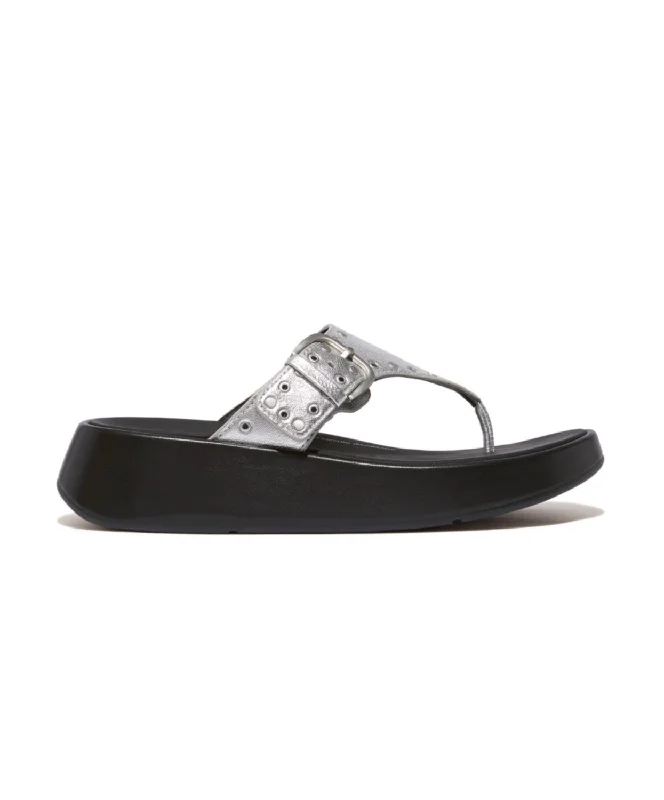 Fitflop F-Mode Buckle Stud M/Leather Flatform Toe Post Silver