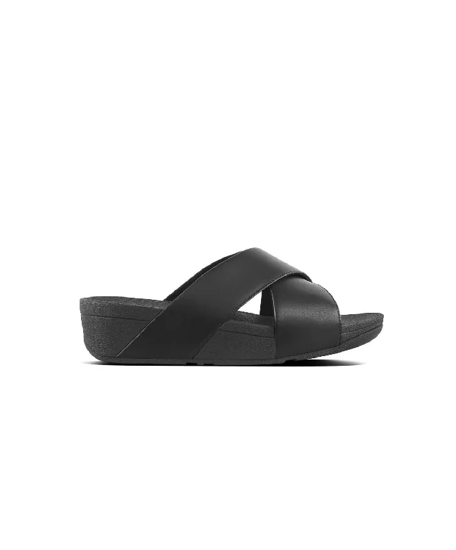 FitFlop Lulu Cross Leather Black Slides