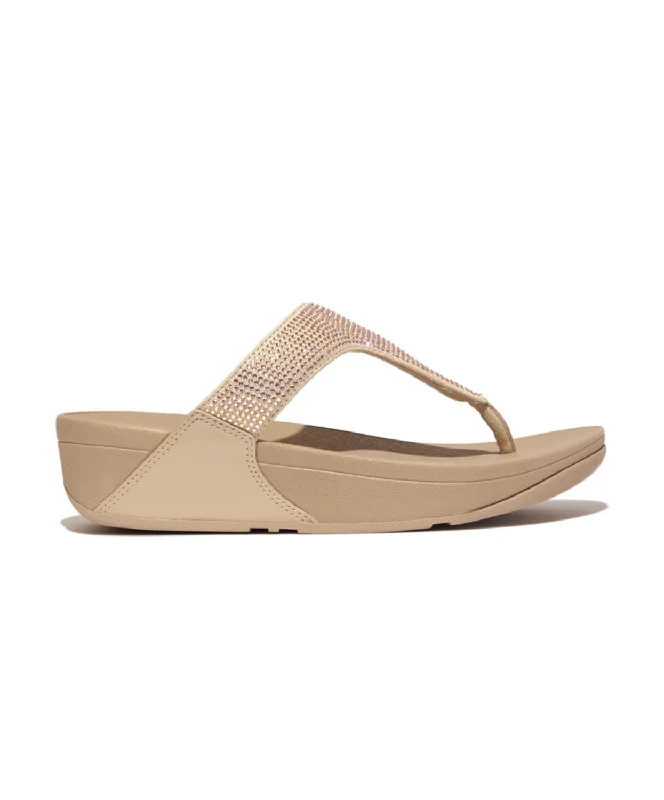 Fitflop Lulu Crystal Embellished Toe Post Latte Beige