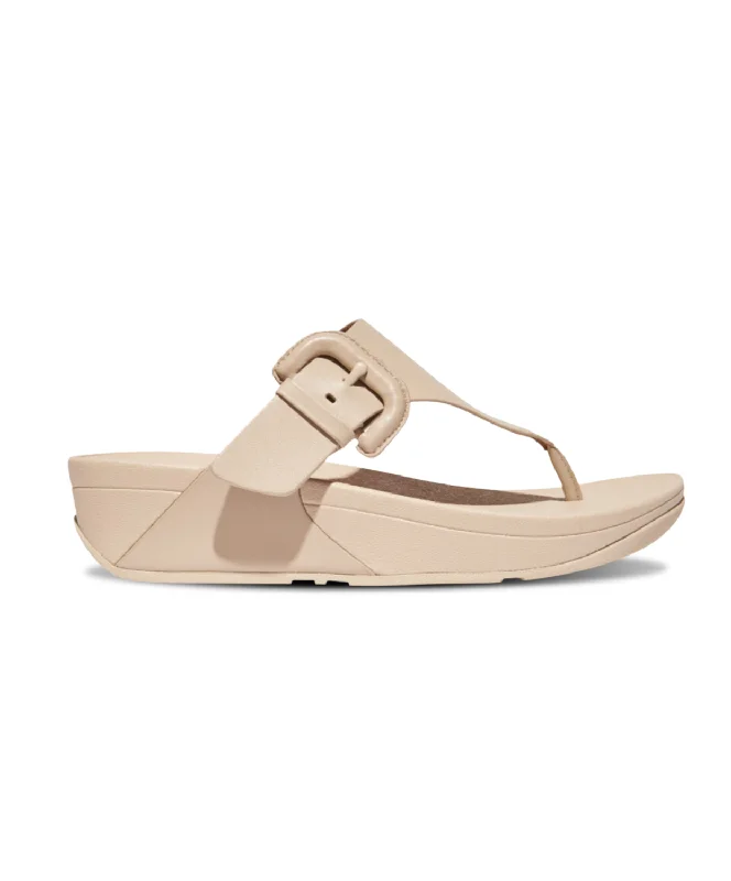 FitFlop Lulu Covered Buckle Raw Edge Leather Toe Thong Beige