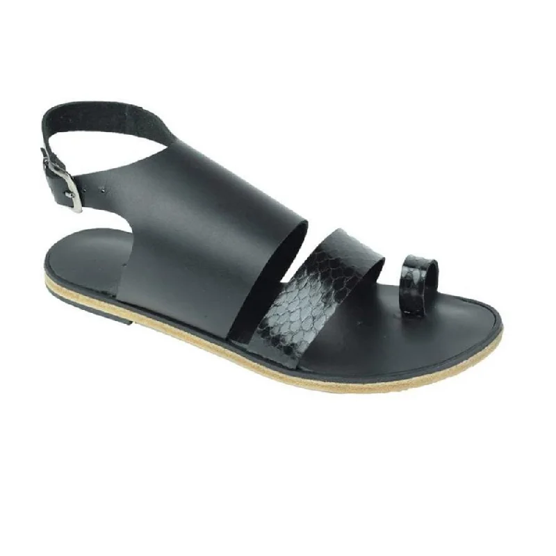 Melrose Avenue - Toe Loop With Snake Skin Leather Sandal | Black