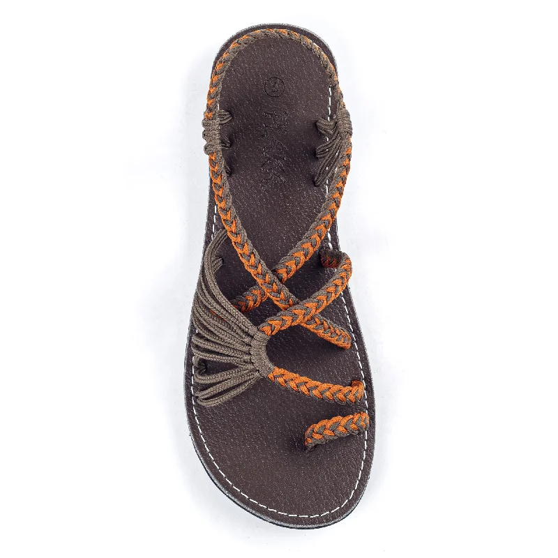 Palm Leaf Flat Women's Sandals | Orange-Gray