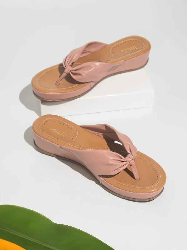 Women Peach Solid Comfort Sandals