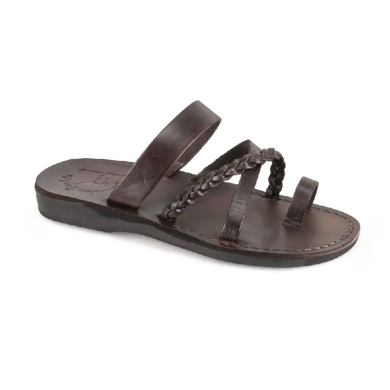 Sophia - Leather Braided Flat Sandal | Brown